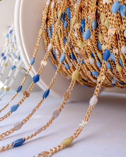 “Amalfi Summer” Italian Enamel Sunburst Curb - Blues, Yellow, Pearl White