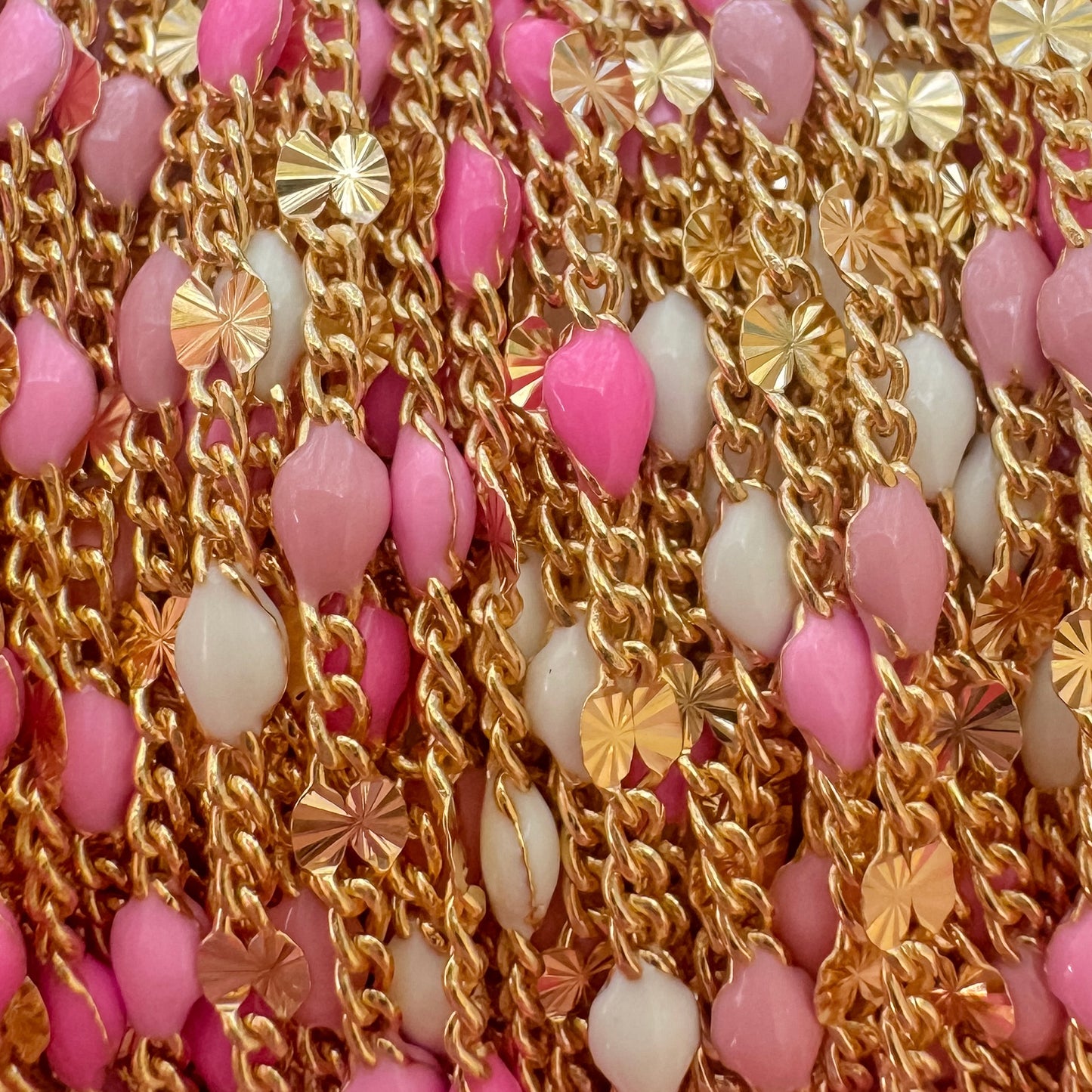 Italian Enamel “Strawberries & Cream” Sunburst Curb - Pinks & White