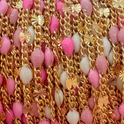 Italian Enamel “Strawberries & Cream” Sunburst Curb - Pinks & White