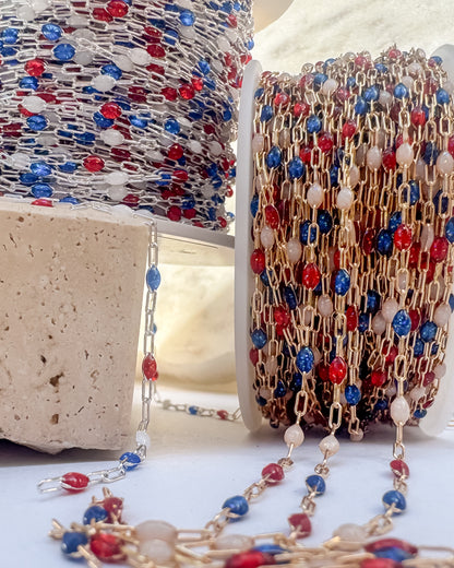 “Americana Spark” Enamel Sunburst Paperclip Permanent Jewelry Chain