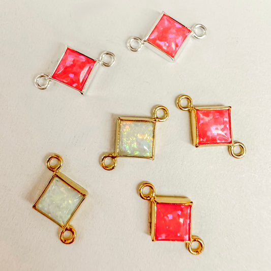4mm Hot Pink or White Bello Opal Diamond Shape Bezel Permanent Jewelry Connector (Quantity 2)