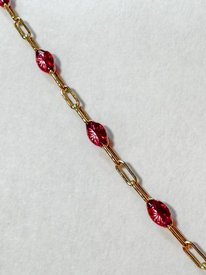 14k Gold Filled “Vivid Magenta” Enamel Sunburst Paperclip Permanent Jewelry Chain