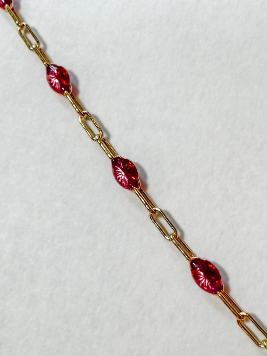 14k Gold Filled “Vivid Magenta” Enamel Sunburst Paperclip Permanent Jewelry Chain