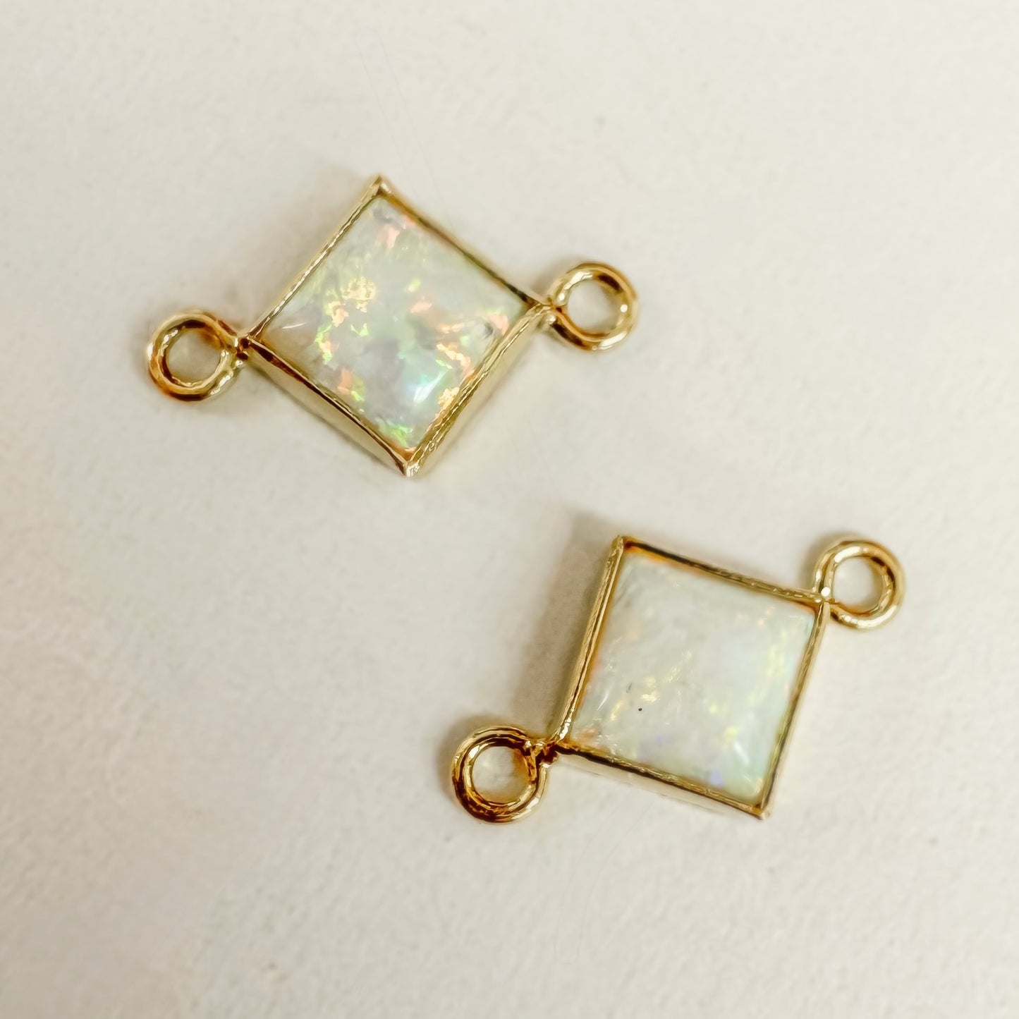 4mm Hot Pink or White Bello Opal Diamond Shape Bezel Permanent Jewelry Connector (Quantity 2)