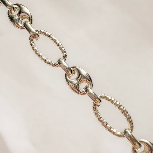 Sterling Silver Puffed Mariner with Diamond-Cut Oval Alternating Links for Permanent Jewelry