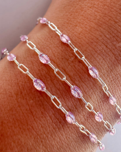 “Lilac Haze” Enamel Sunburst Paperclip Permanent Jewelry Chain