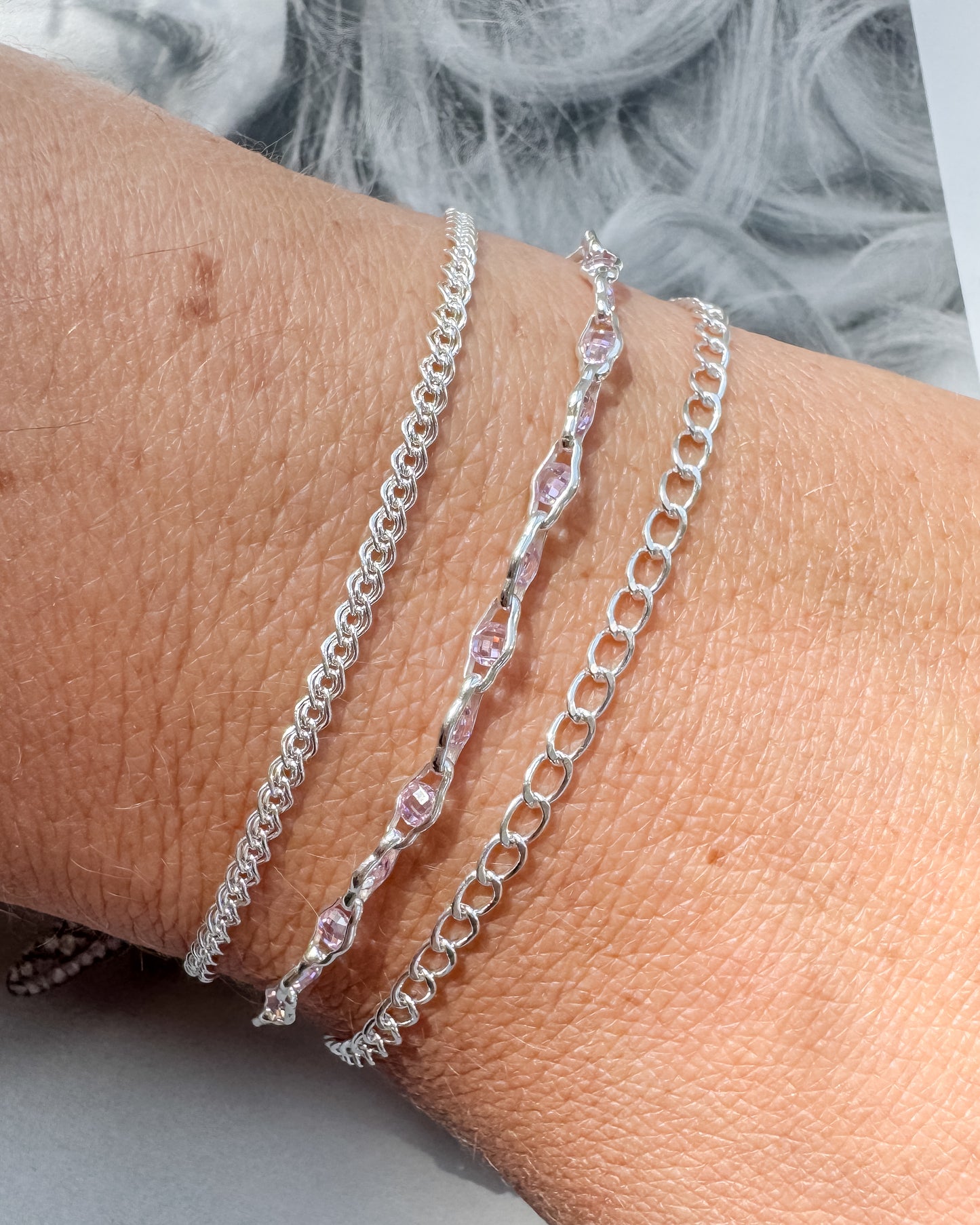 .925 Sterling Silver PINK “Luce di Luna” CZ Permanent Jewelry Chain