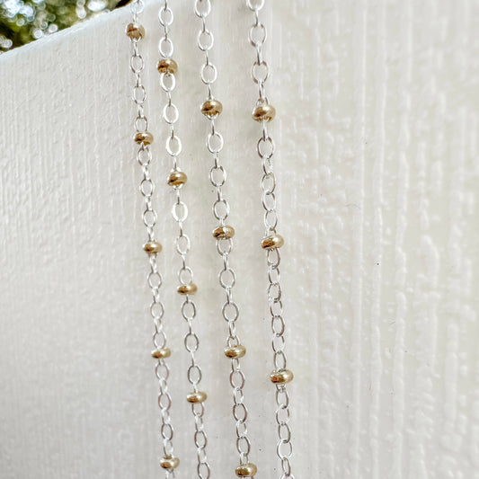 14k Gold Filled & .925 Sterling Silver Mixed Metal Satellite (GF Beads, SS chain) - Fits 22 Gauge Jump Ring