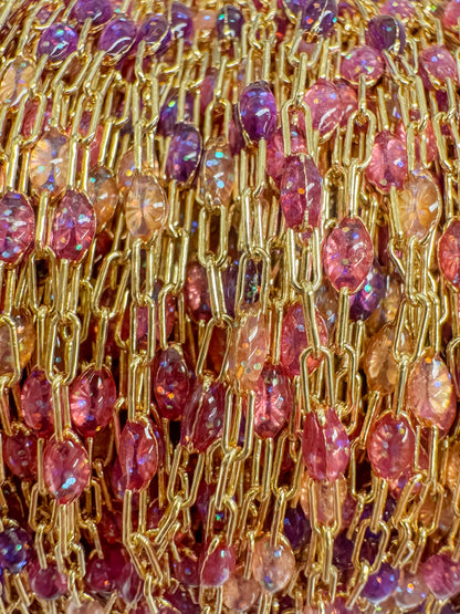 “Cosmic Candy” Ombré Enamel Sunburst Paperclip Permanent Jewelry Chain