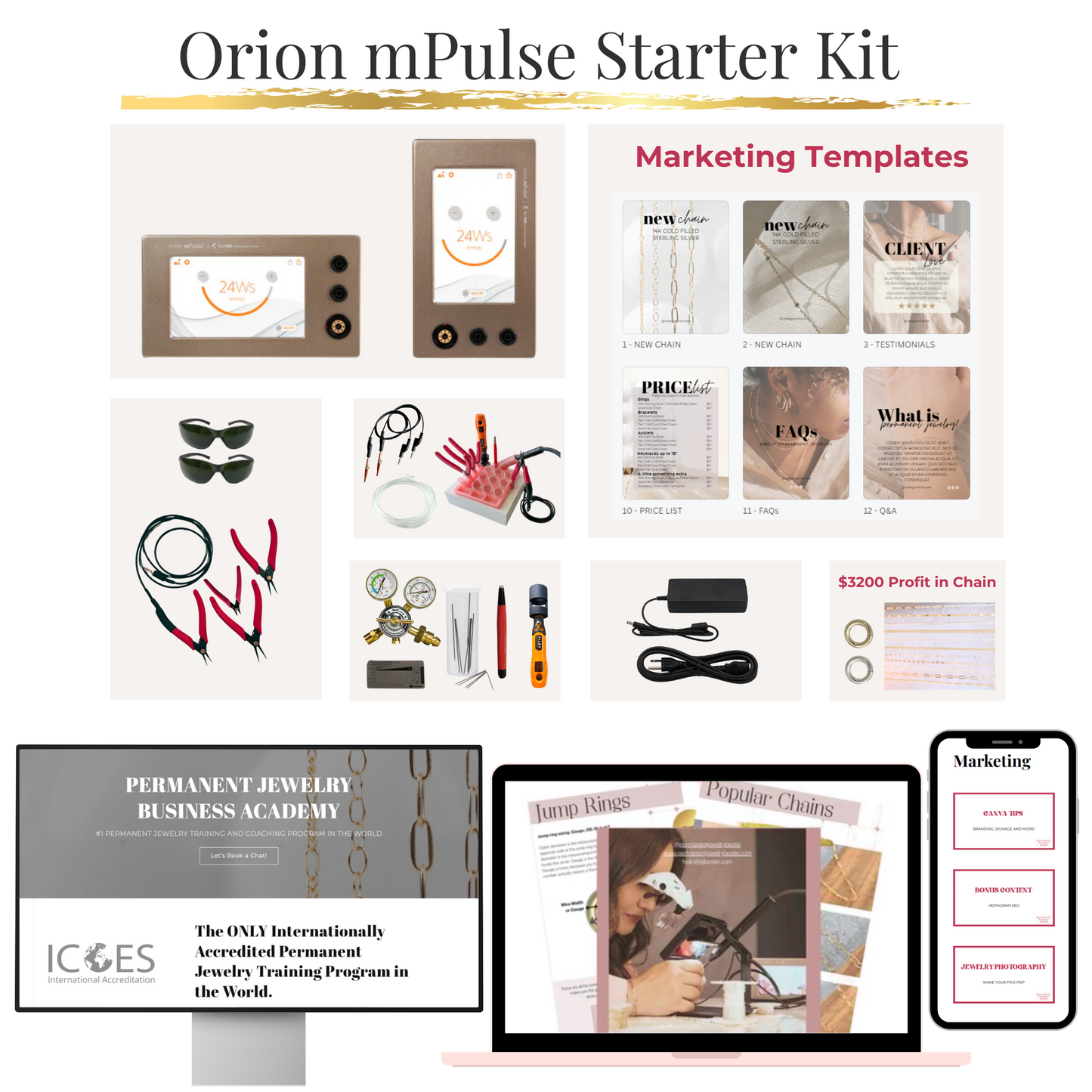 ORION MPULSE Permanent Jewelry Starter Kit + Professional Training & Marketing Bundle