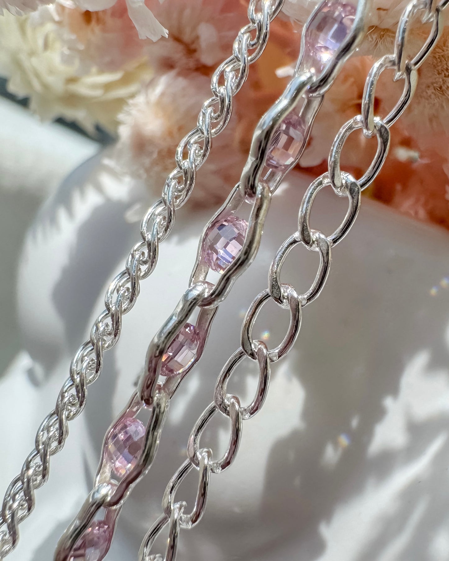 .925 Sterling Silver PINK “Luce di Luna” CZ Permanent Jewelry Chain