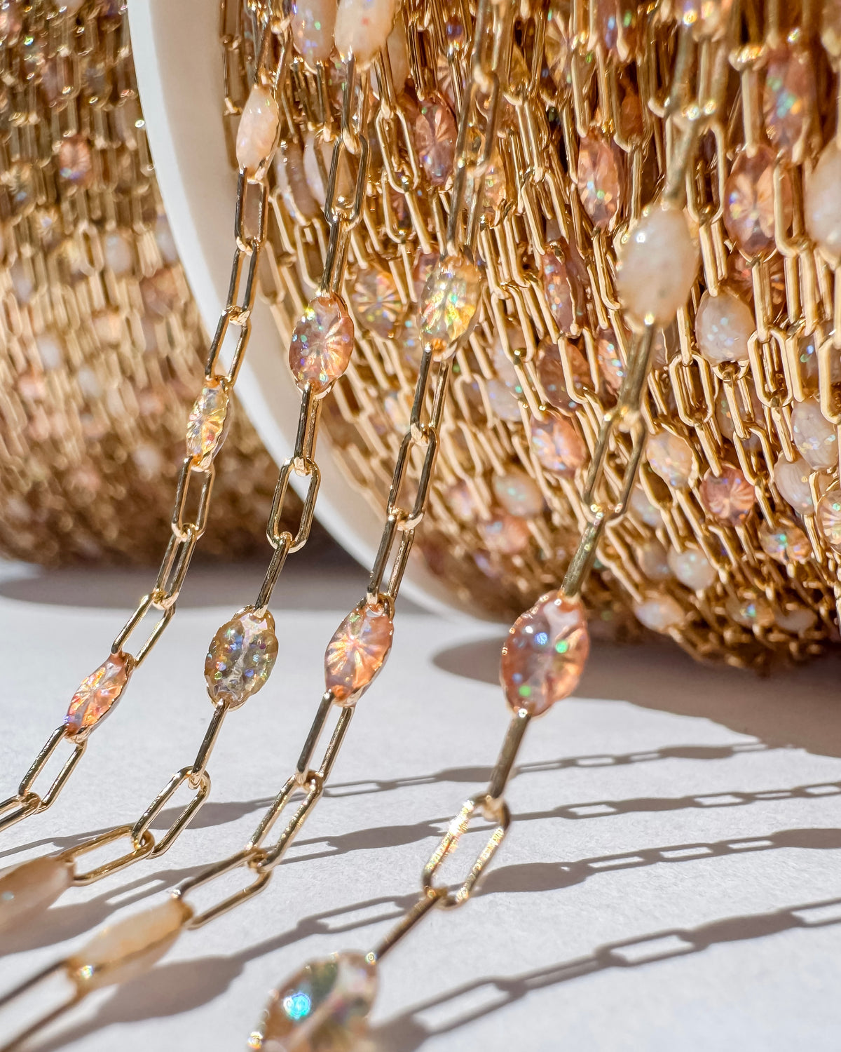 “Blush Bellini” Italian Enamel Sunburst Paperclip Chain by the foot