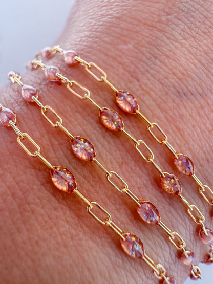“Peach Haze” Sunburst Paperclip Permanent Jewelry Chain