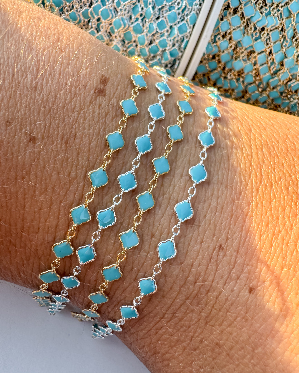 Clover Chain - Turquoise Italian Enamel - C105