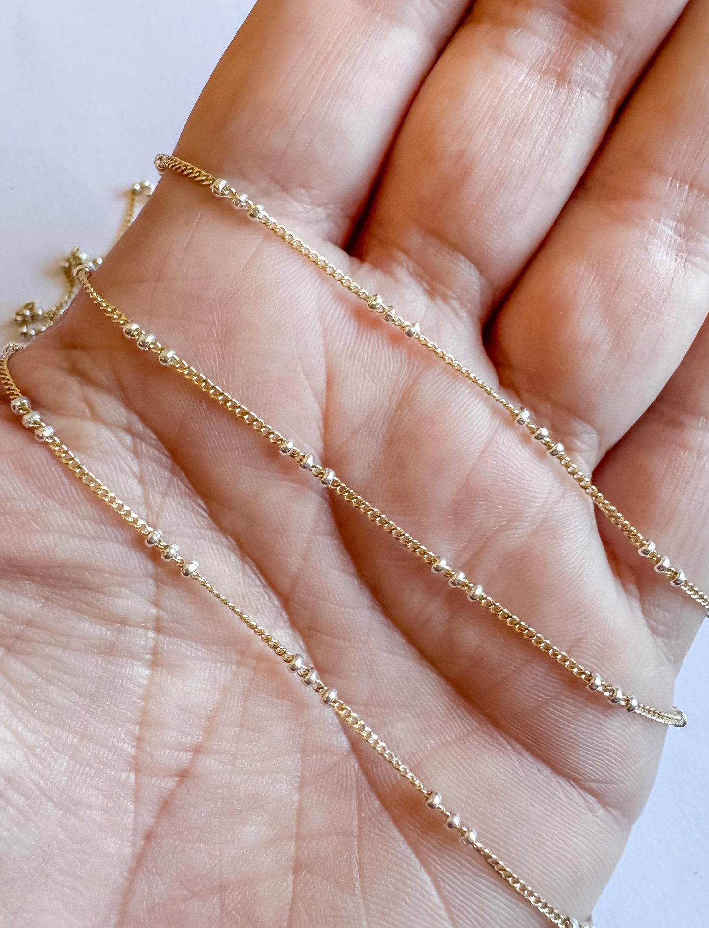 14k Gold Filled & .925 Sterling Silver Mixed Metal Tri Bead Satellite Curb Permanent Jewelry Chain