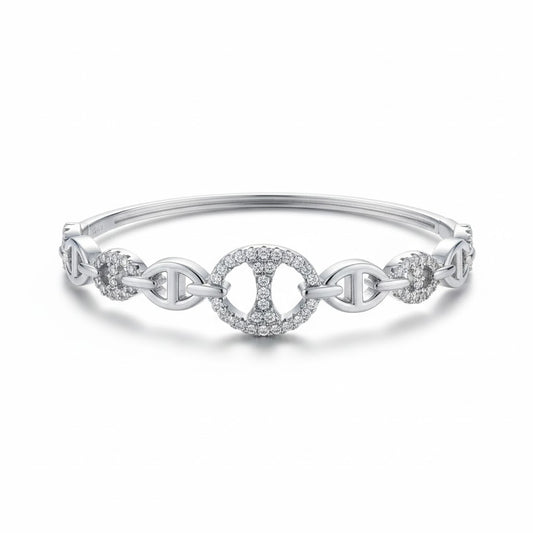 Sterling Silver Mariner Hinged Bangle | Rhodium Plated CZ Sparkle Bracelet
