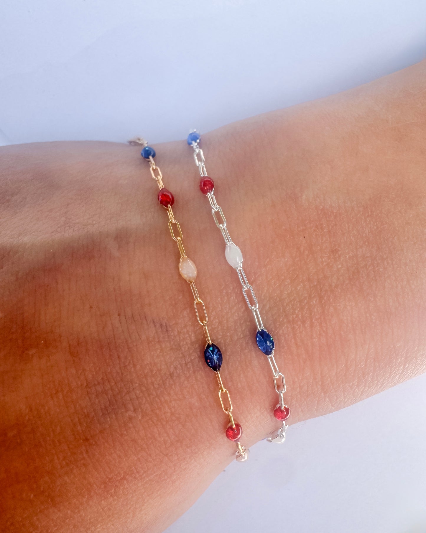 “Americana Spark” Enamel Sunburst Paperclip Permanent Jewelry Chain
