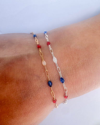 “Americana Spark” Enamel Sunburst Paperclip Permanent Jewelry Chain