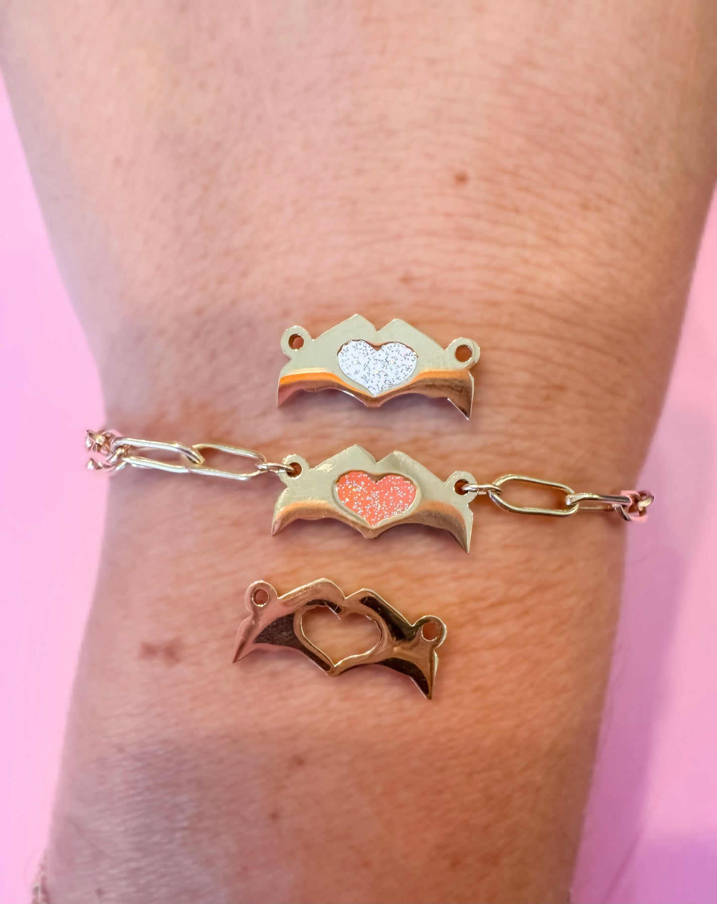 Heart Hands Connector 316L PVD Stainless Steel