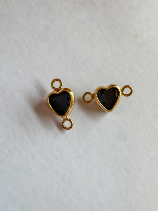 AAA/3A Black CZ 14k Gold Filled Heart Bezel Connector (Set of 2) Permanent Jewelry Vertical or Horizontal