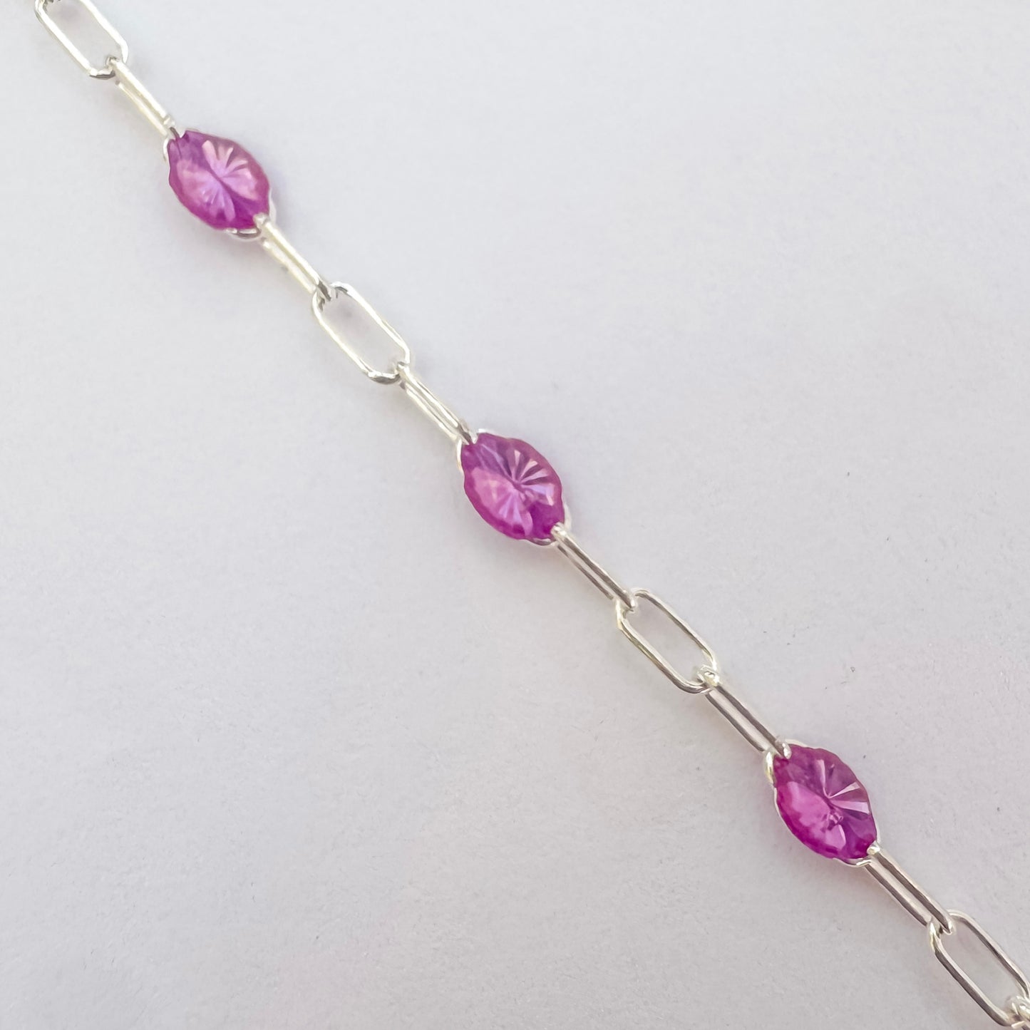 “Vivid Magenta” Enamel Sunburst Paperclip Permanent Jewelry Chain