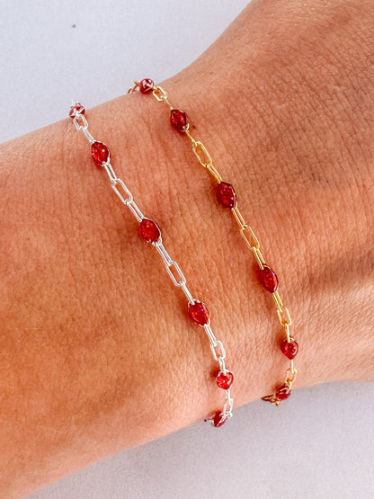 “Ember Glow” Red Enamel Sunburst Paperclip Permanent Jewelry Chain