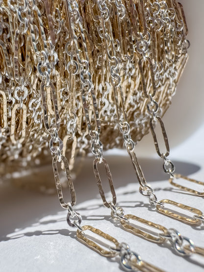 Large Hammered Mixed Metal Long & Short Chain | 14k Gold Filled & .925 Sterling Silver