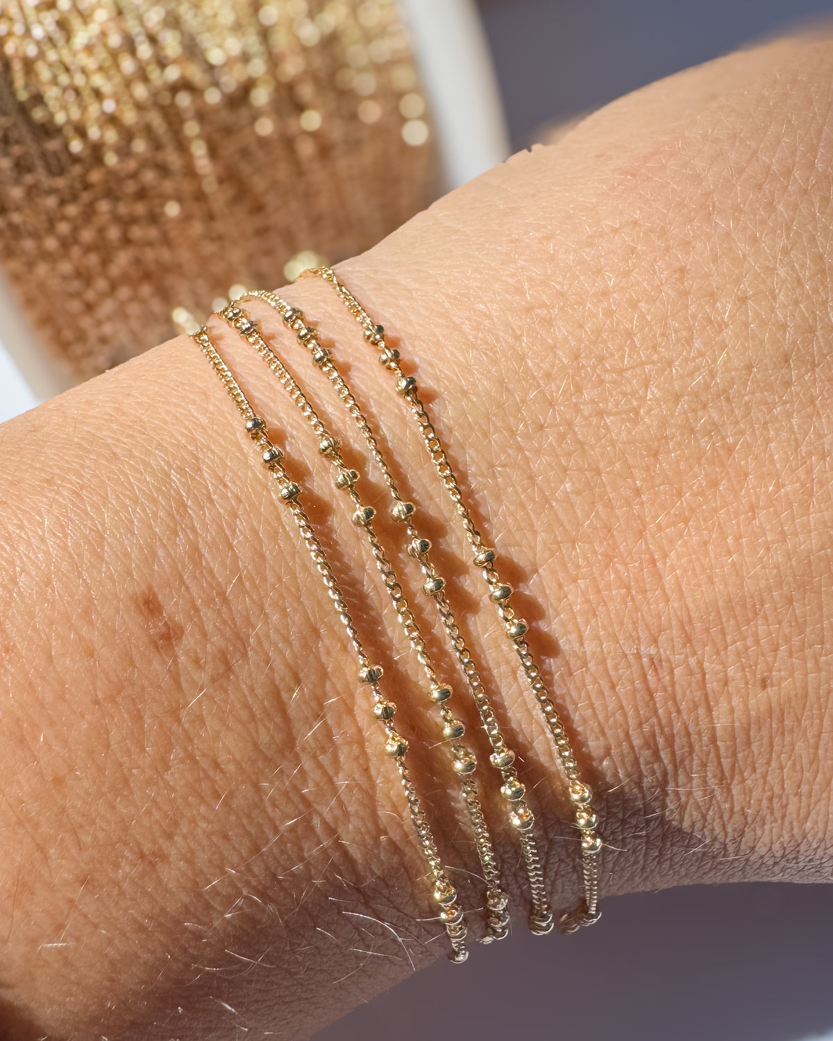 Tri Bead Satellite Curb Permanent Jewelry Chain (C120)