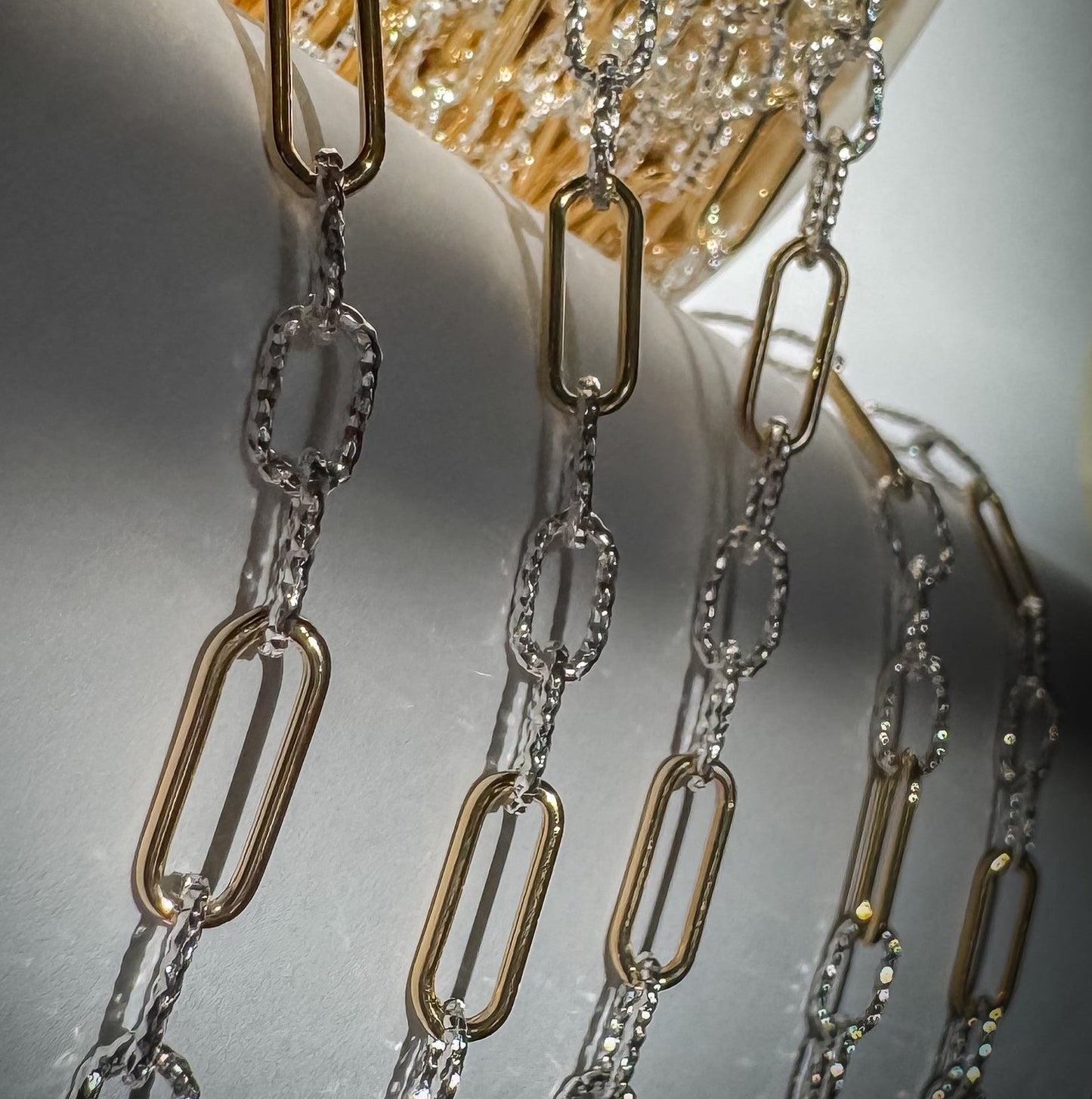 Mixed Metal Elongated Link Chain for Permanent Jewelry | Diamond Cut