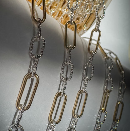 Mixed Metal Elongated Link Chain for Permanent Jewelry | Diamond Cut