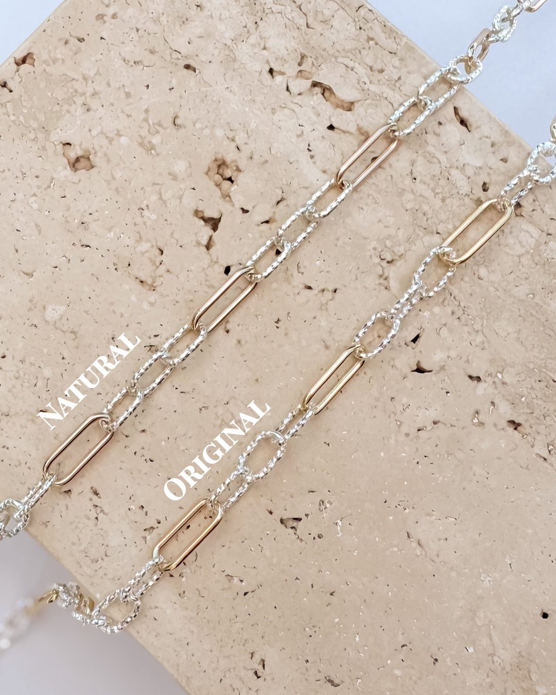 Mixed Metal Elongated Link Chain for Permanent Jewelry | Diamond Cut - NATURAL GOLD FILLED