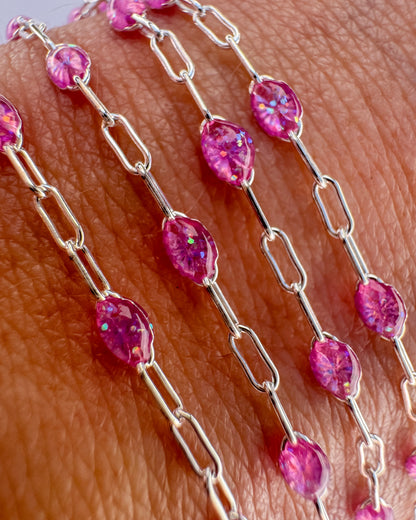 “Pink Prism” Sunburst Paperclip Permanent Jewelry Chain