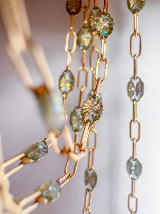 “Opalite” Enamel Sunburst Paperclip Permanent Jewelry Chain
