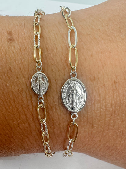 .925 Sterling Silver Miraculous Medal Connector / Charm (Italian Made - Quantity 2 - Select Size/Orientation)