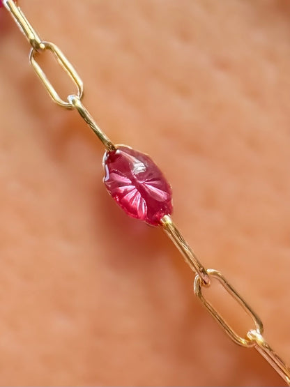 14k Gold Filled “Vivid Magenta” Enamel Sunburst Paperclip Permanent Jewelry Chain