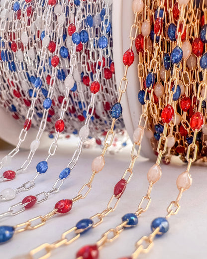 “Americana Spark” Enamel Sunburst Paperclip Permanent Jewelry Chain