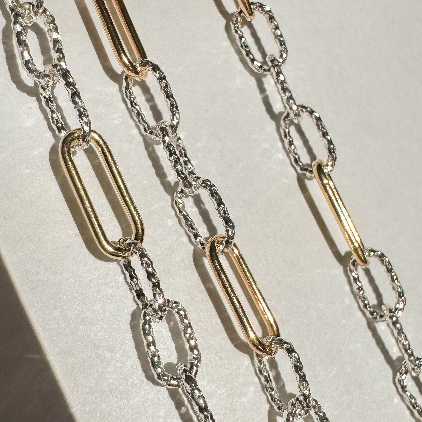 Mixed Metal Elongated Link Chain for Permanent Jewelry | Diamond Cut