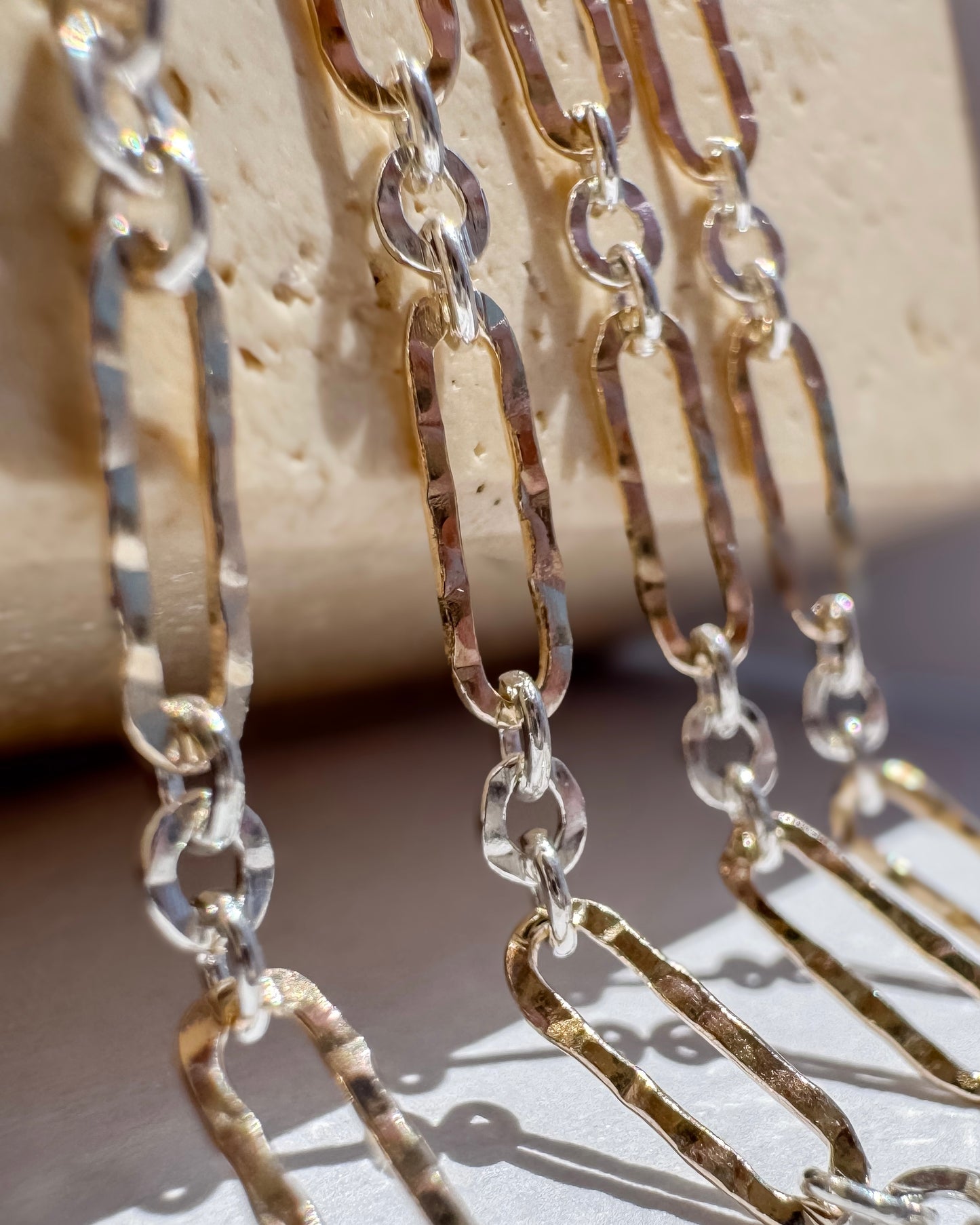 Large Hammered Mixed Metal Long & Short Chain | 14k Gold Filled & .925 Sterling Silver