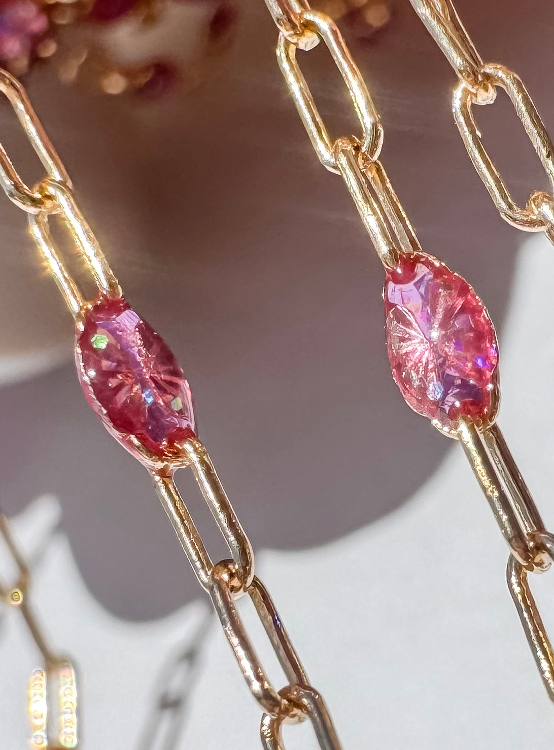 “Magenta Mirage” Enamel Sunburst Paperclip Permanent Jewelry Chain