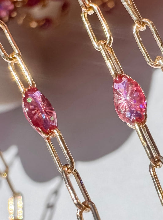 “Magenta Mirage” Enamel Sunburst Paperclip Permanent Jewelry Chain