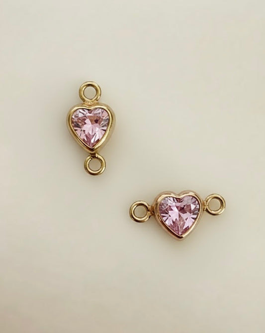 AAA/3A Pink CZ 14k Gold Filled Heart Bezel Connector (Set of 2) Permanent Jewelry Vertical or Horizontal