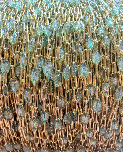 14k Gold Filled “Opalite” Enamel Sunburst Paperclip Permanent Jewelry Chain