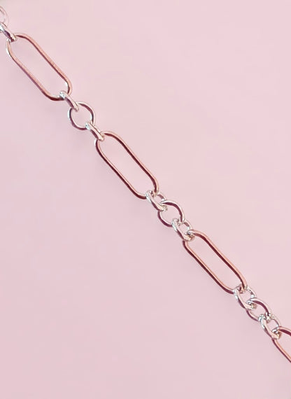 14k Rose Gold Filled Paperclip with .925 Sterling Silver Interlocking Rings - Mixed Metal