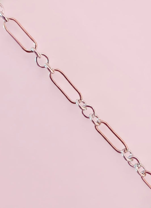 14k Rose Gold Filled Paperclip with .925 Sterling Silver Interlocking Rings - Mixed Metal