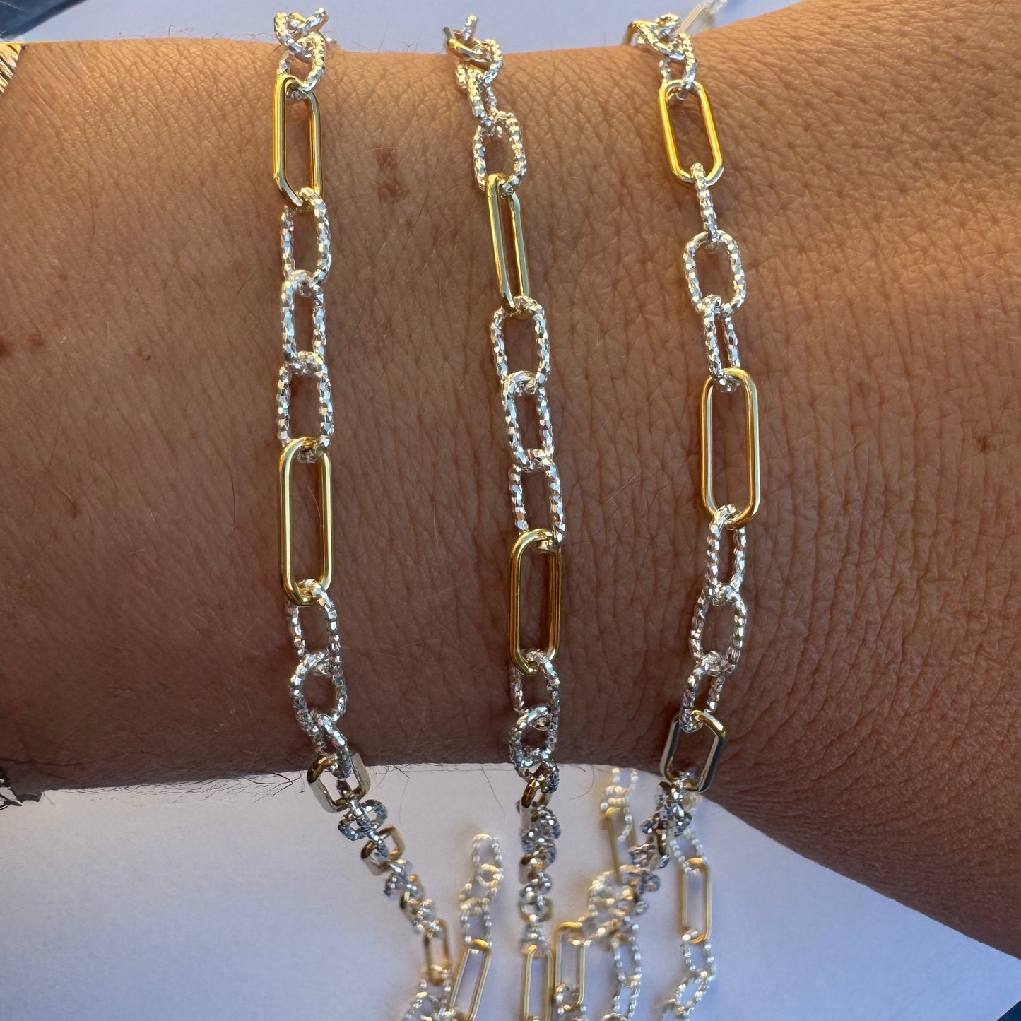 Mixed Metal Elongated Link Chain for Permanent Jewelry | Diamond Cut