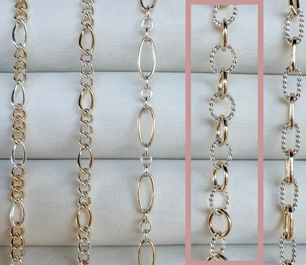 14k Gold Filled & .925 Sterling Silver Mixed Metal Cable Permanent Jewelry Chain by the foot