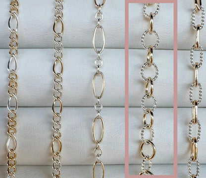 14k Gold Filled & .925 Sterling Silver Mixed Metal Cable Permanent Jewelry Chain by the foot