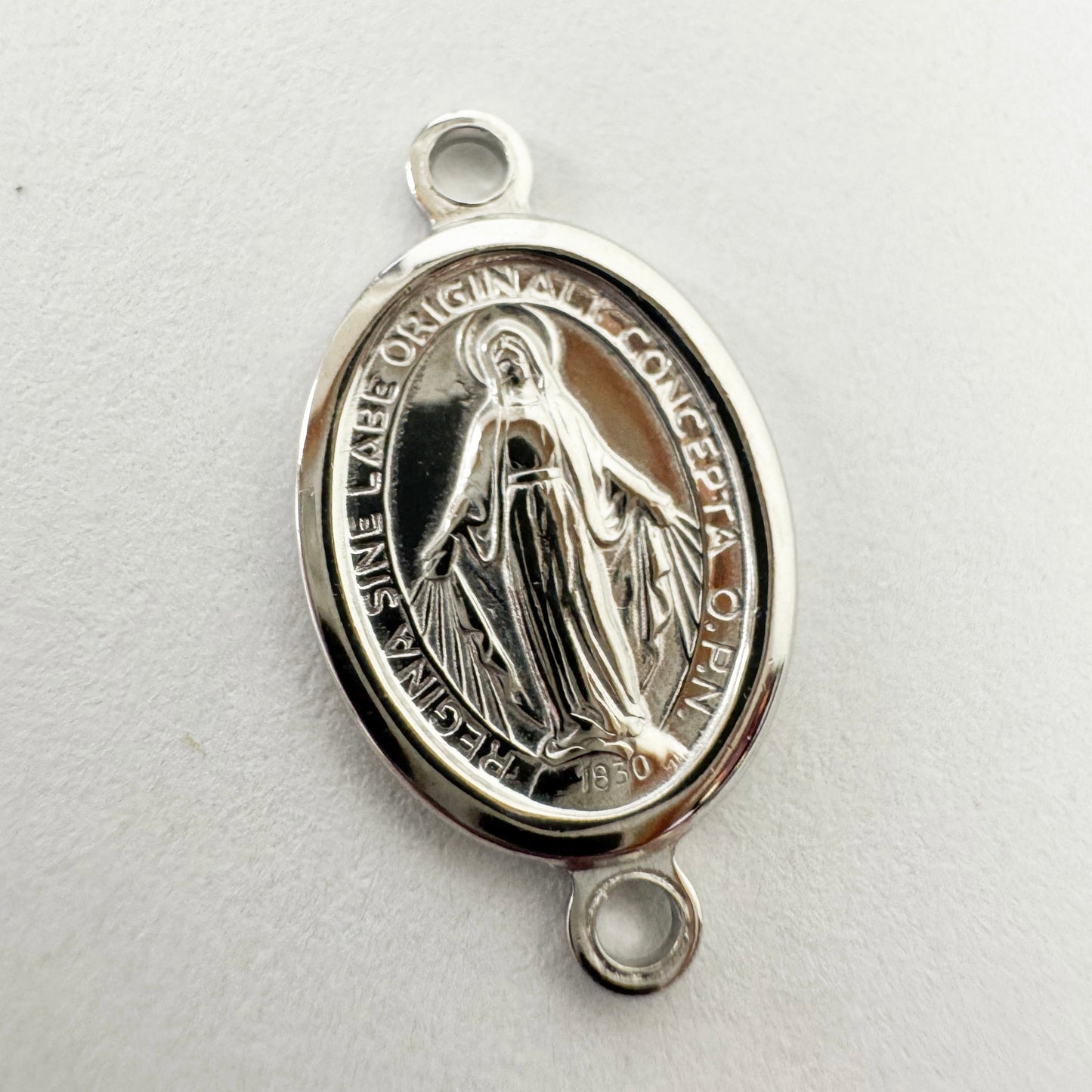 .925 Sterling Silver Miraculous Medal Connector / Charm (Italian Made - Quantity 2 - Select Size/Orientation)