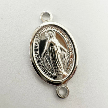 .925 Sterling Silver Miraculous Medal Connector / Charm (Italian Made - Quantity 2 - Select Size/Orientation)