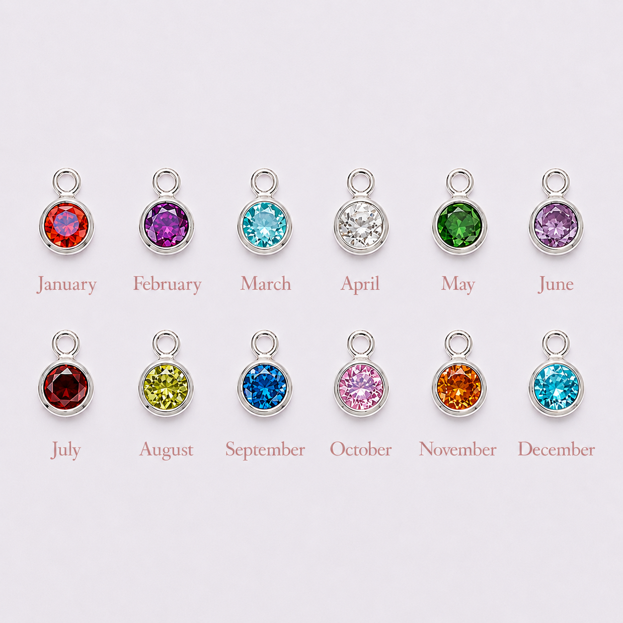 Round 3mm Bezel Set CZ Birthstone Drop Charms - Full Set (12 Total)